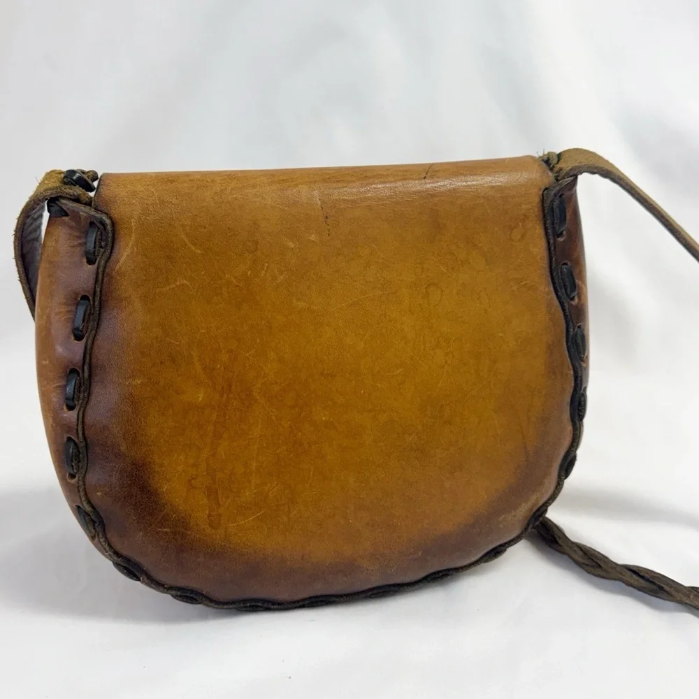 LEATHER Floral Embossed Shoulder Bag, Front Flap, Braided Strap